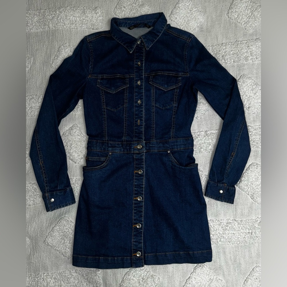 Zara Dark Blue Denim Long Sleeve Dress